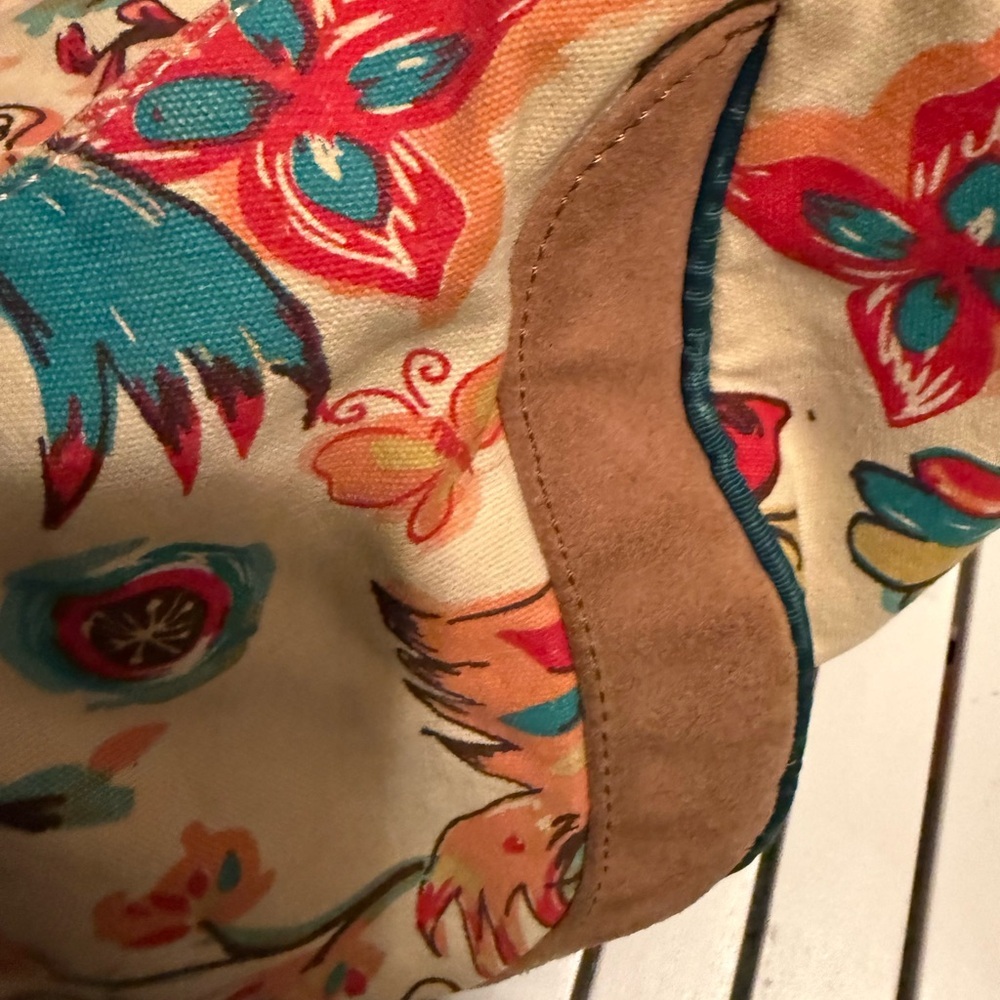Lucky Brand Large Canvas Floral Bird Butterfly Hobo Bag - Picture 11 of 12